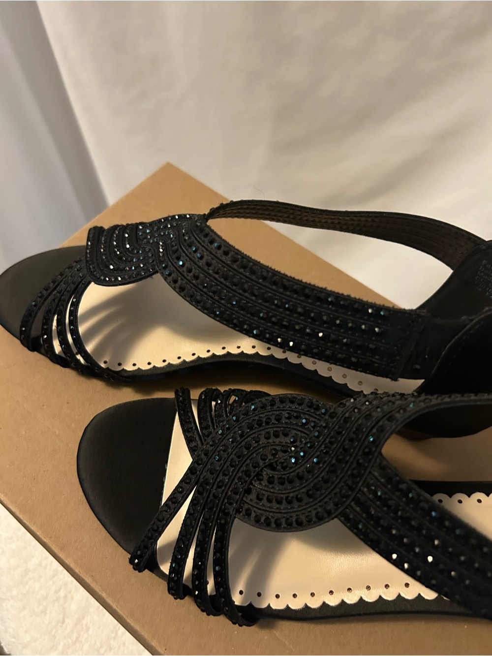 Women’s Black Wedge Sandals with Decorative Straps. New in box. - Picture 3 of 9